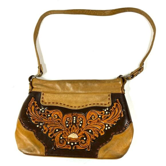Miss Tony Lama | Vintage Western Tooled Leather Shoulder Bag Purse - Picture 1 of 11